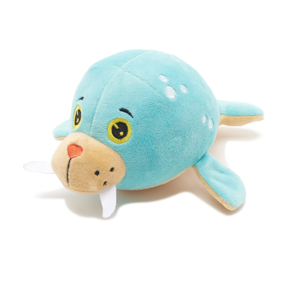 Blue Walrus Squeaky Dog Toy with Spiky Ball Core for Fetch Play