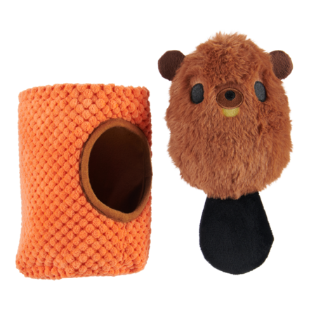 Bucktooth Chuck Squeaky Beaver Dog Toy with Treat Hiding Log