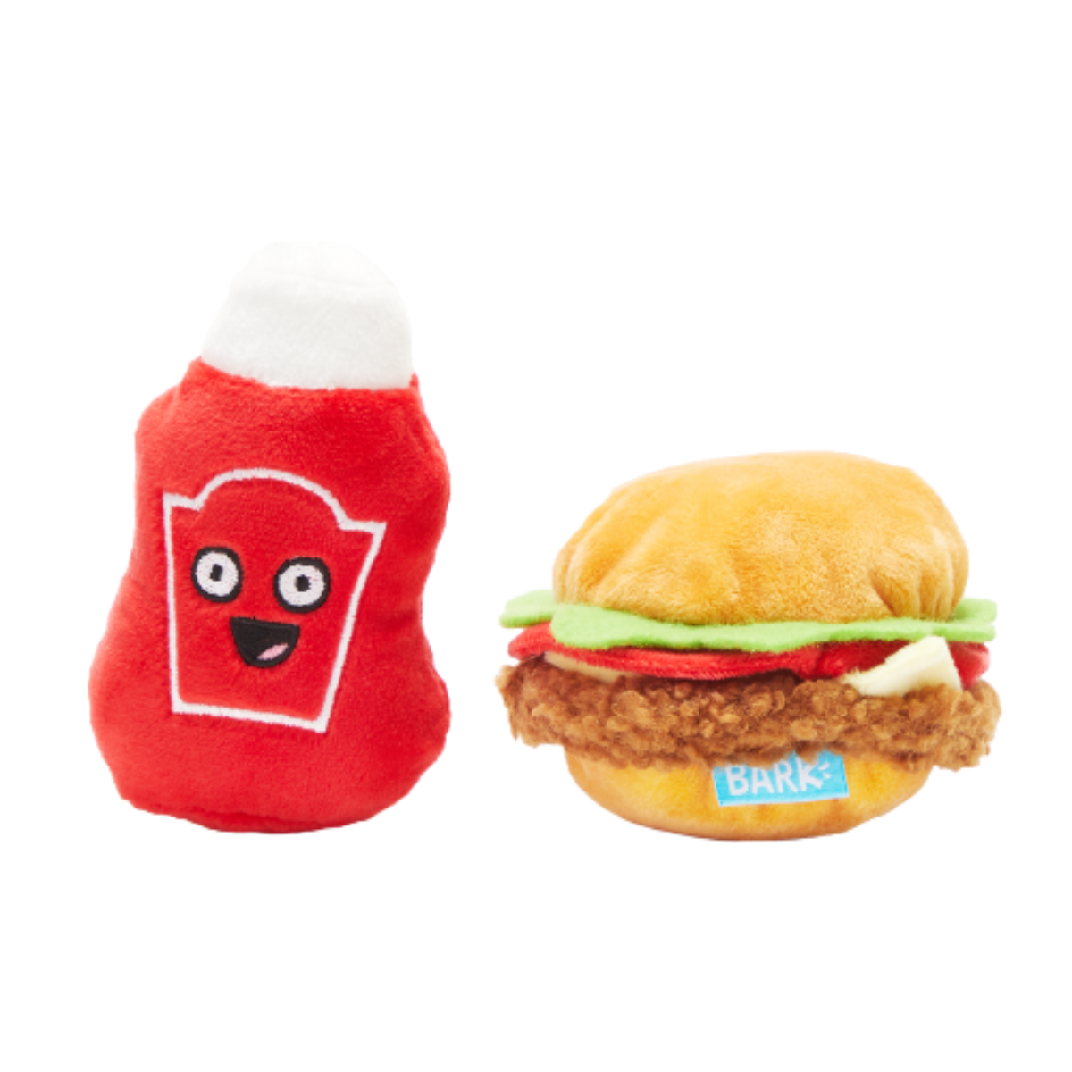 Squeaky Burger and Ketchup Dog Toys for Small Dogs