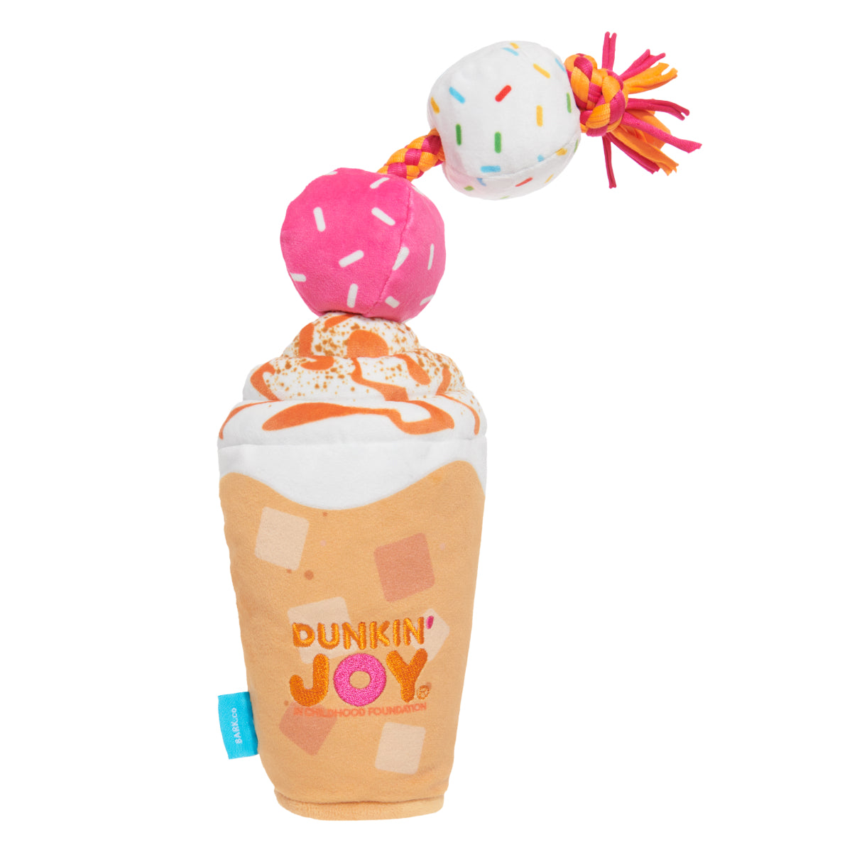 Dunkin' Pumpkin Latte Dog Toy with Squeaker & Crinkle