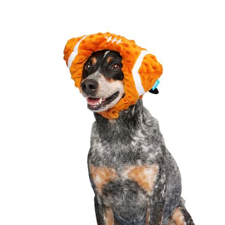 Football Dog Hat with Squeaker & Bungee Strap for Game Day Fun