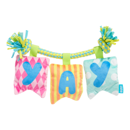 Happy Yay Dog Toy Banner with Squeakers & Crinkle for Tug Play