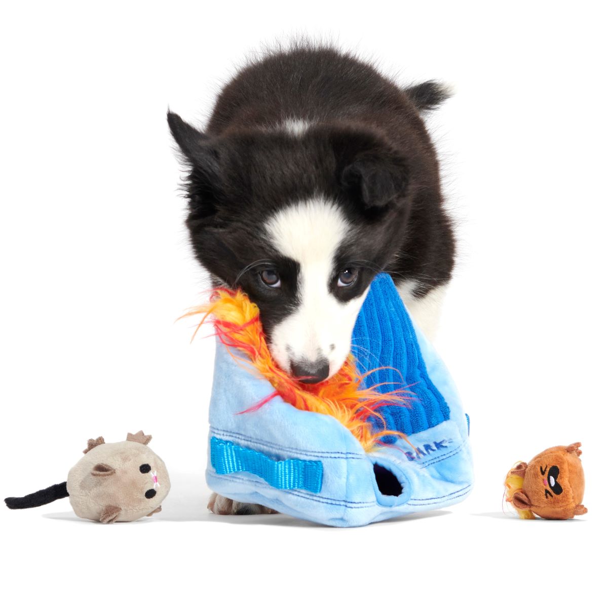 Hide n' Squeak Dumpster Fire Dog Toy with Squeaky Rats & Crinkle Sounds