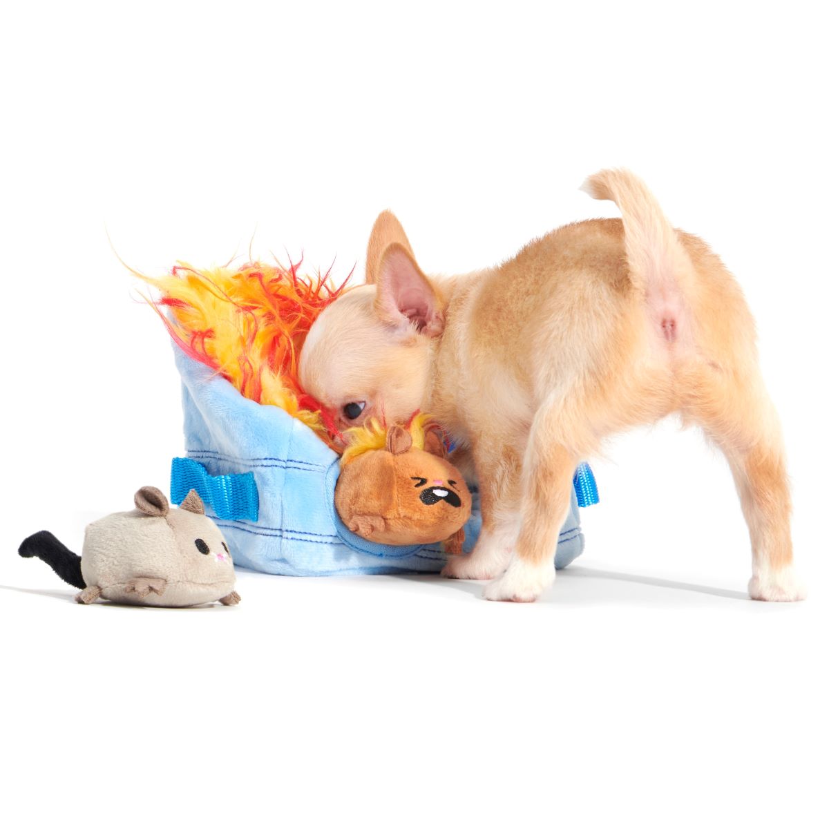 Hide n' Squeak Dumpster Fire Dog Toy with Squeaky Rats & Crinkle Sounds