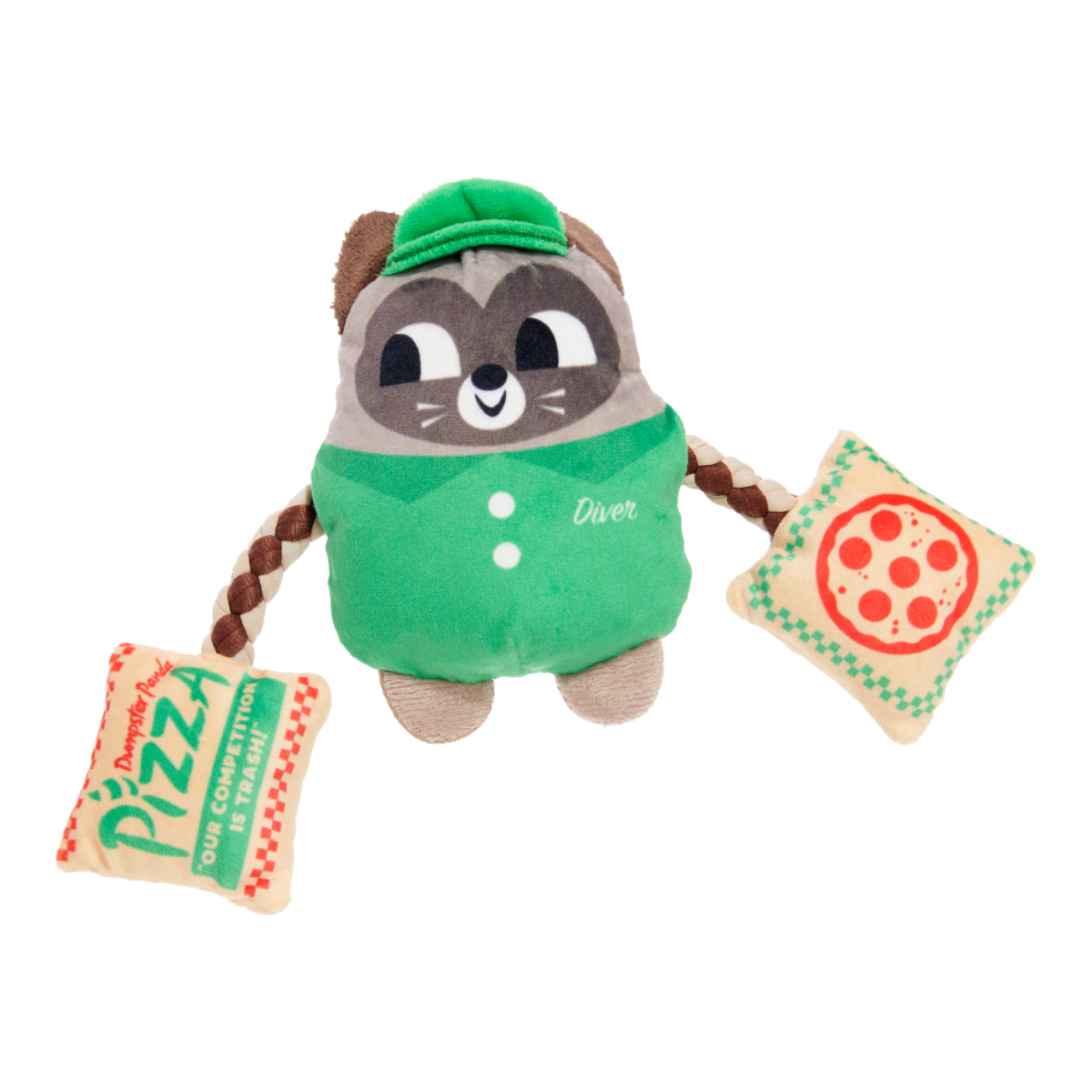 Raccoon Pizza Dog Toy with Squeaker & Crinkle for Tug Play