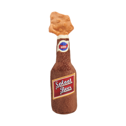 Root Beer Dog Toy - Old Fashioned Sploot Beer with Squeaker & Crinkle