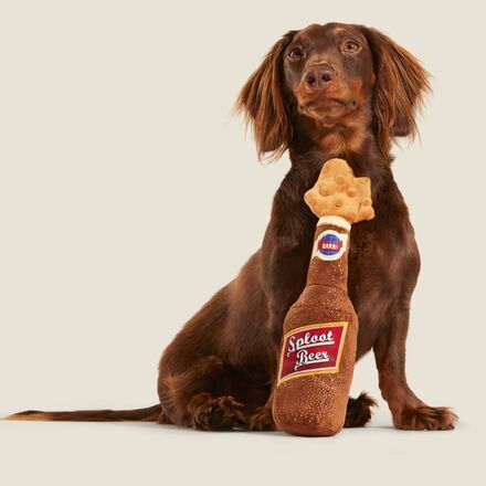 Root Beer Dog Toy - Old Fashioned Sploot Beer with Squeaker & Crinkle
