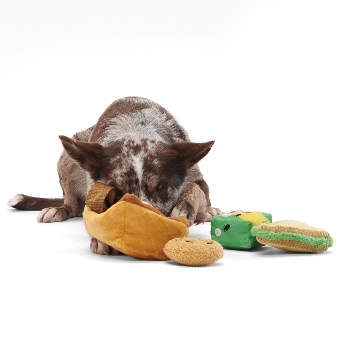 Squeaky Dog Picnic Toy with Treat Basket & Crinkle Sounds