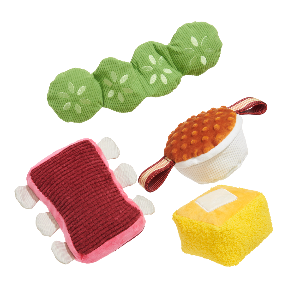 Squeak & Three Dog Toy Set with 5 Squeakers & Tug Straps