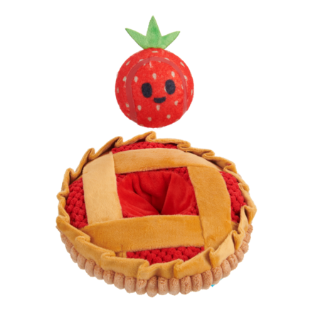 Strawberry Pie Dog Toy with Squeaky Ball & Crinkle