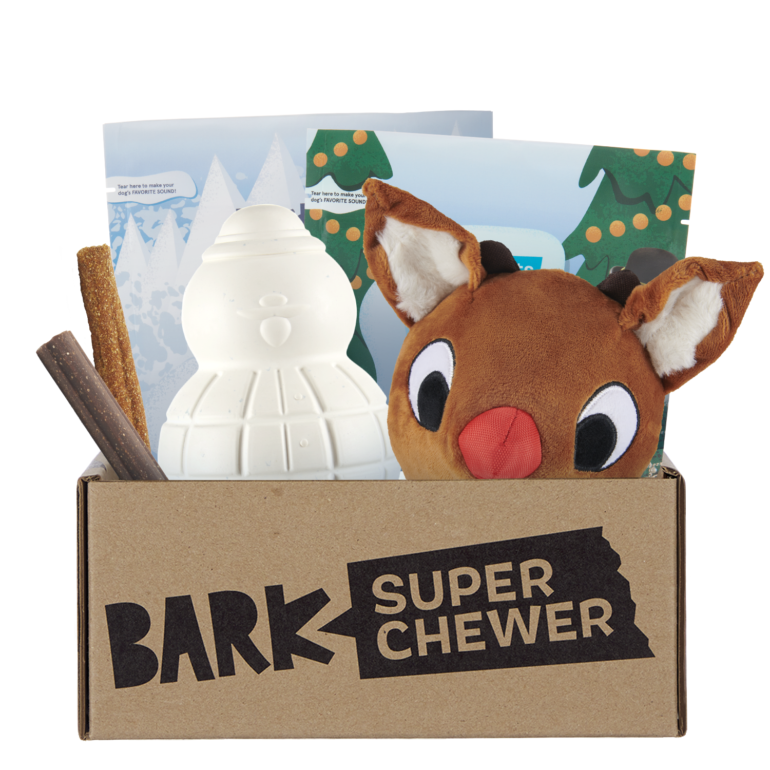 Rudolph Themed Super Chewer 12-Month Dog Toy Subscription