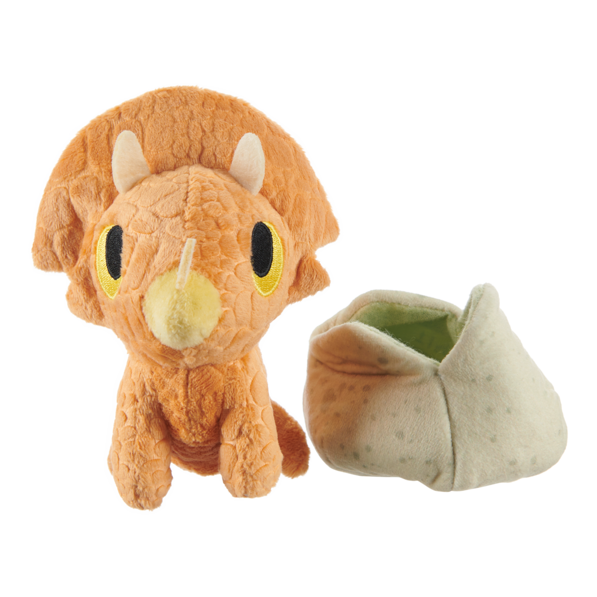 Squeaky Crinkle Baby Triceratops Dog Toy with Treat Hiding Shell